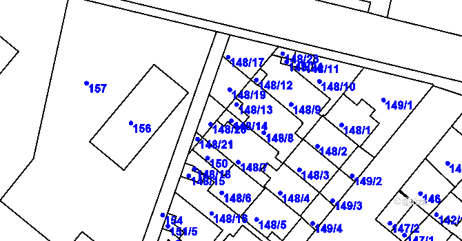 Parcela st. 148/14 v KÚ Dobrovice, Katastrální mapa