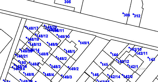 Parcela st. 149/1 v KÚ Dobrovice, Katastrální mapa
