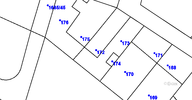 Parcela st. 172 v KÚ Dobrovice, Katastrální mapa