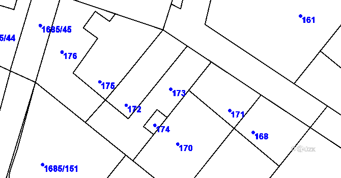 Parcela st. 173 v KÚ Dobrovice, Katastrální mapa