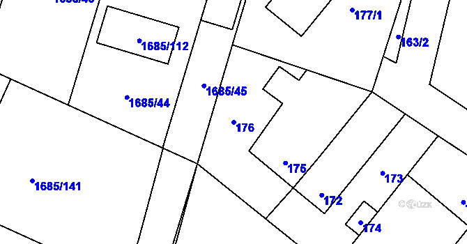 Parcela st. 176 v KÚ Dobrovice, Katastrální mapa