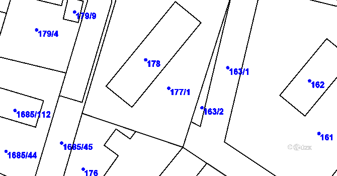 Parcela st. 177/1 v KÚ Dobrovice, Katastrální mapa