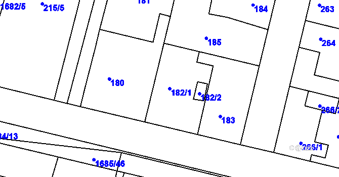 Parcela st. 182/1 v KÚ Dobrovice, Katastrální mapa