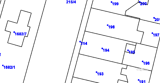 Parcela st. 214 v KÚ Dobrovice, Katastrální mapa
