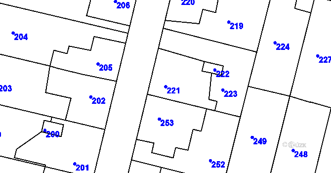 Parcela st. 221 v KÚ Dobrovice, Katastrální mapa