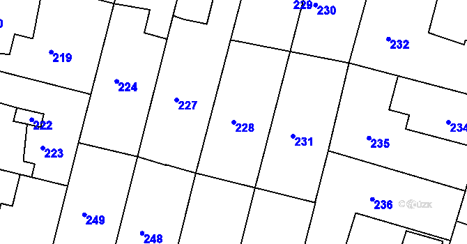 Parcela st. 228 v KÚ Dobrovice, Katastrální mapa