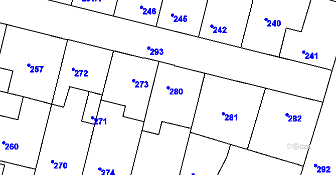 Parcela st. 280 v KÚ Dobrovice, Katastrální mapa
