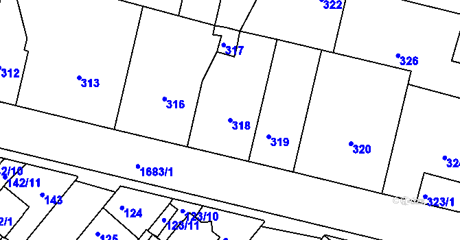 Parcela st. 318 v KÚ Dobrovice, Katastrální mapa
