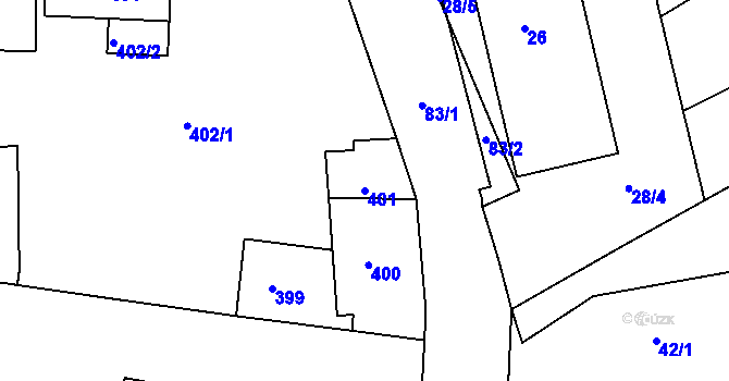 Parcela st. 401 v KÚ Dobrovice, Katastrální mapa