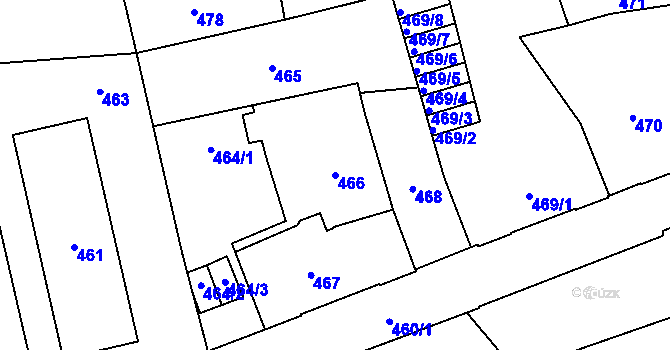 Parcela st. 466 v KÚ Dobrovice, Katastrální mapa