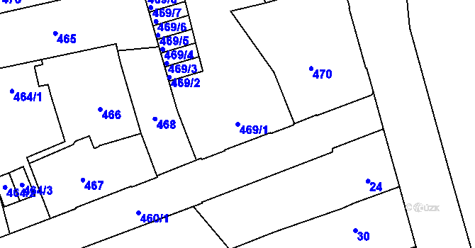 Parcela st. 469/1 v KÚ Dobrovice, Katastrální mapa
