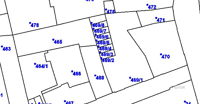 Parcela st. 469/3 v KÚ Dobrovice, Katastrální mapa