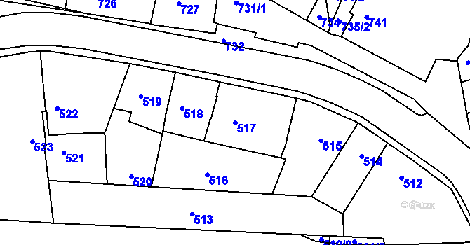 Parcela st. 517 v KÚ Dobrovice, Katastrální mapa