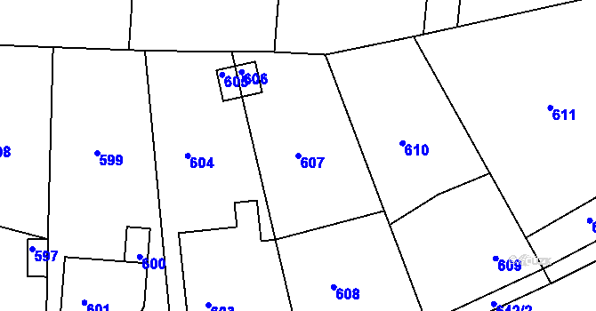 Parcela st. 607 v KÚ Dobrovice, Katastrální mapa