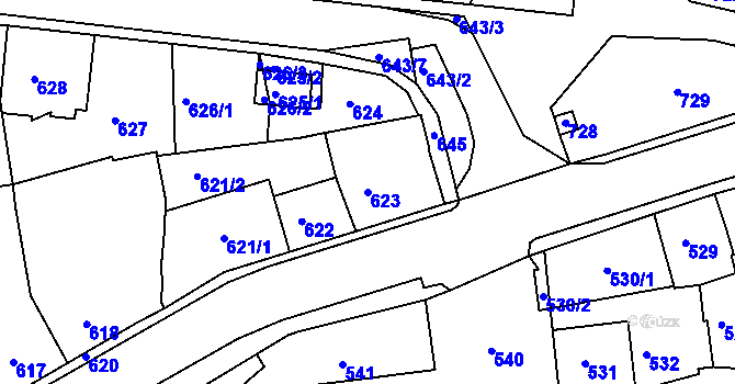 Parcela st. 623 v KÚ Dobrovice, Katastrální mapa