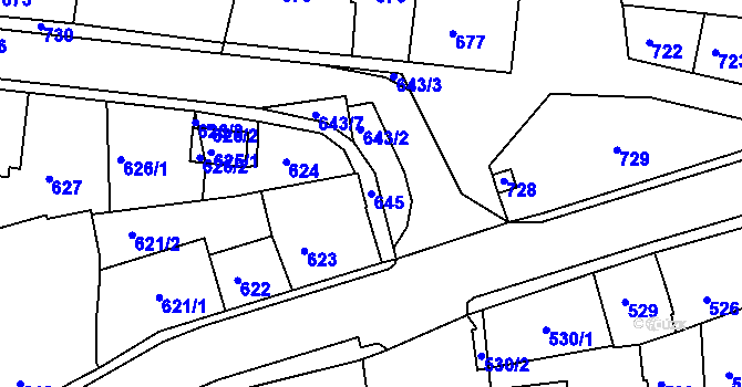 Parcela st. 645 v KÚ Dobrovice, Katastrální mapa