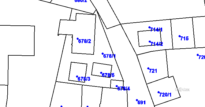 Parcela st. 678/1 v KÚ Dobrovice, Katastrální mapa