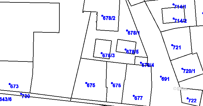 Parcela st. 678/3 v KÚ Dobrovice, Katastrální mapa
