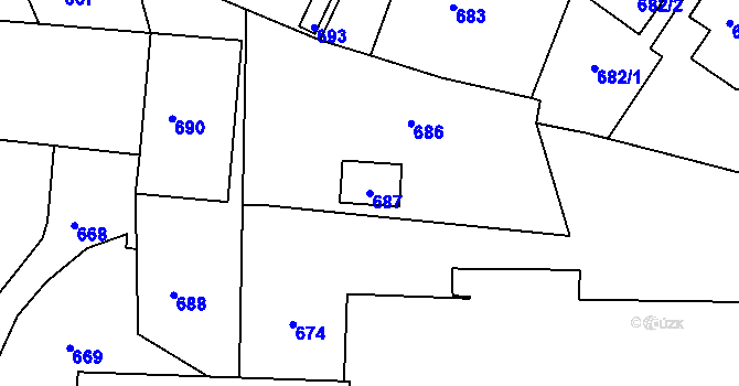 Parcela st. 687 v KÚ Dobrovice, Katastrální mapa