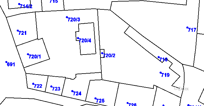 Parcela st. 720/2 v KÚ Dobrovice, Katastrální mapa