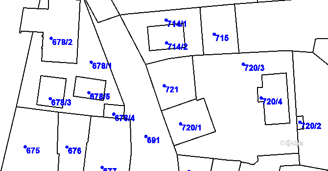 Parcela st. 721 v KÚ Dobrovice, Katastrální mapa