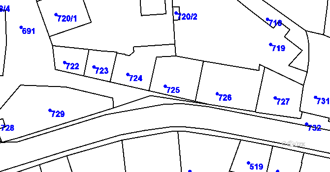Parcela st. 725 v KÚ Dobrovice, Katastrální mapa