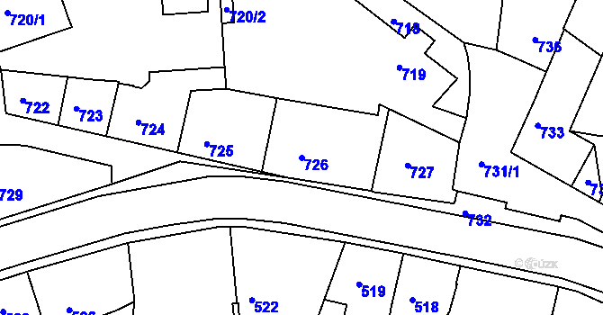 Parcela st. 726 v KÚ Dobrovice, Katastrální mapa