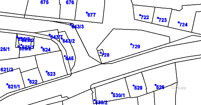 Parcela st. 728 v KÚ Dobrovice, Katastrální mapa