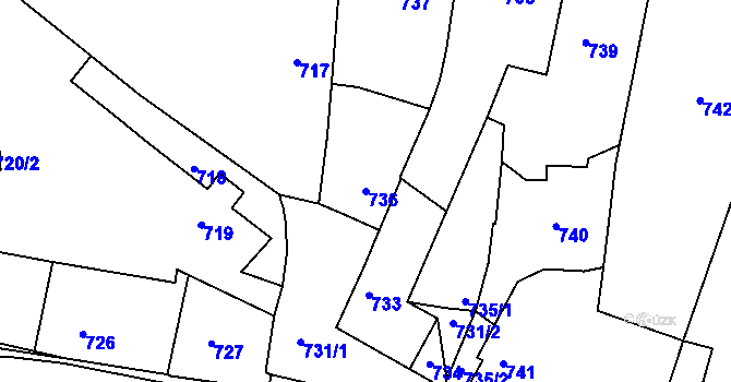 Parcela st. 736 v KÚ Dobrovice, Katastrální mapa