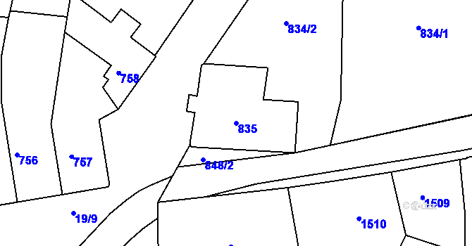 Parcela st. 835 v KÚ Dobrovice, Katastrální mapa