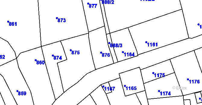 Parcela st. 876 v KÚ Dobrovice, Katastrální mapa