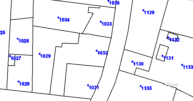 Parcela st. 1032 v KÚ Dobrovice, Katastrální mapa