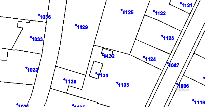 Parcela st. 1132 v KÚ Dobrovice, Katastrální mapa