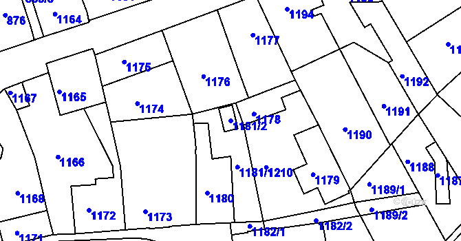 Parcela st. 1181/2 v KÚ Dobrovice, Katastrální mapa