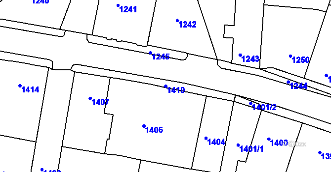 Parcela st. 1410 v KÚ Dobrovice, Katastrální mapa