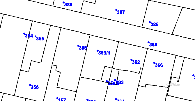 Parcela st. 359/1 v KÚ Dobrovice, Katastrální mapa