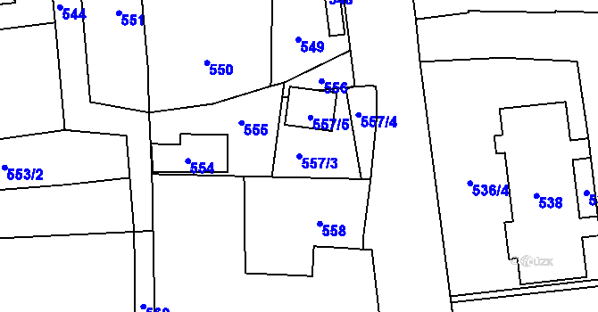 Parcela st. 557/3 v KÚ Dobrovice, Katastrální mapa