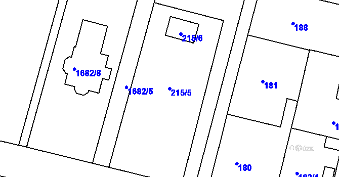 Parcela st. 215/5 v KÚ Dobrovice, Katastrální mapa