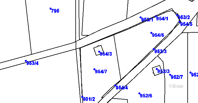 Parcela st. 954/3 v KÚ Dobrovice, Katastrální mapa