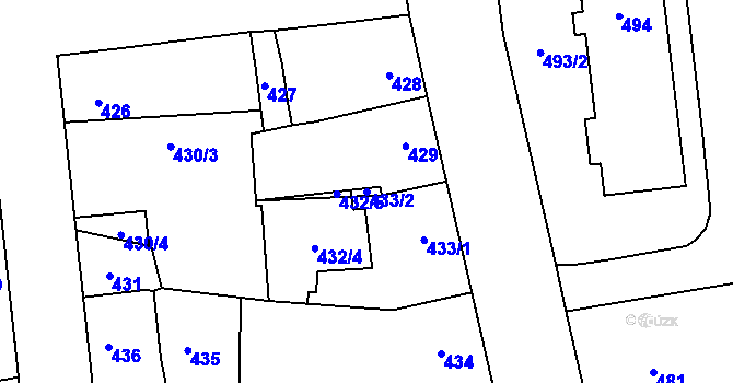 Parcela st. 433/2 v KÚ Dobrovice, Katastrální mapa