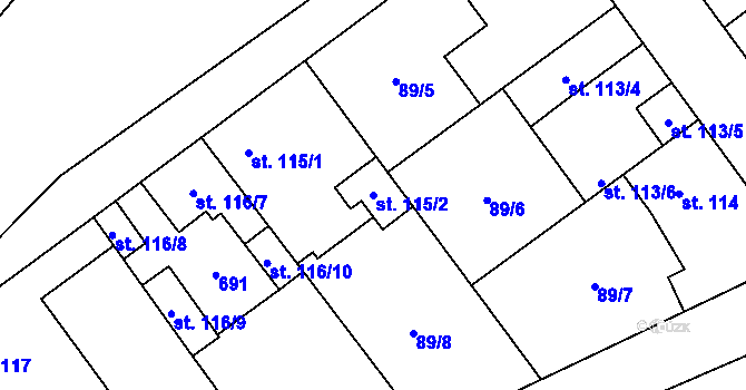 Parcela st. 115/2 v KÚ Dobrovíz, Katastrální mapa