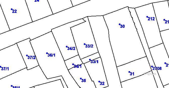 Parcela st. 33/2 v KÚ Dobruška, Katastrální mapa