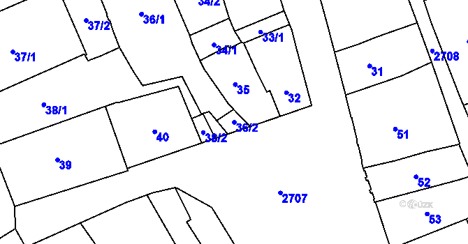 Parcela st. 36/2 v KÚ Dobruška, Katastrální mapa