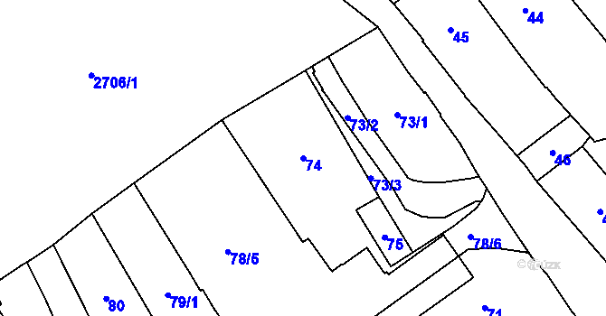 Parcela st. 74 v KÚ Dobruška, Katastrální mapa