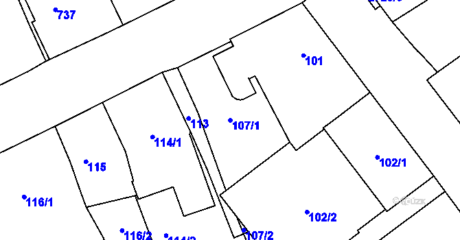 Parcela st. 107/1 v KÚ Dobruška, Katastrální mapa