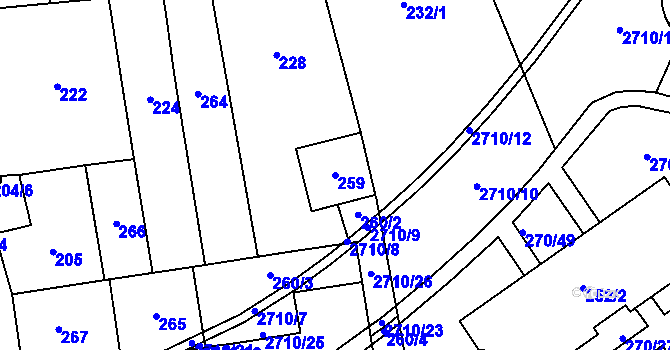 Parcela st. 259 v KÚ Dobruška, Katastrální mapa