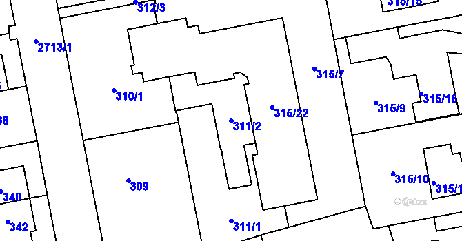 Parcela st. 311/2 v KÚ Dobruška, Katastrální mapa