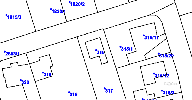 Parcela st. 316 v KÚ Dobruška, Katastrální mapa