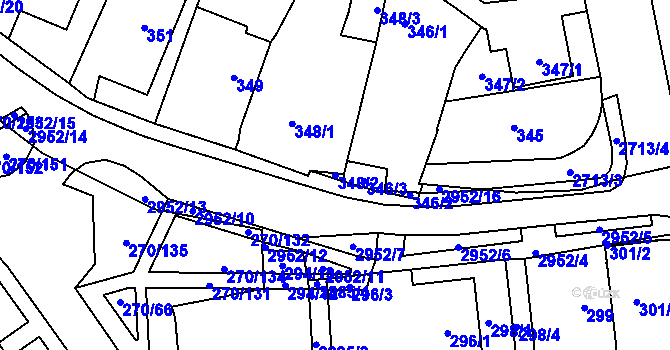 Parcela st. 348/2 v KÚ Dobruška, Katastrální mapa