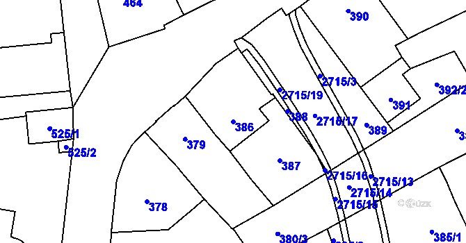 Parcela st. 386 v KÚ Dobruška, Katastrální mapa